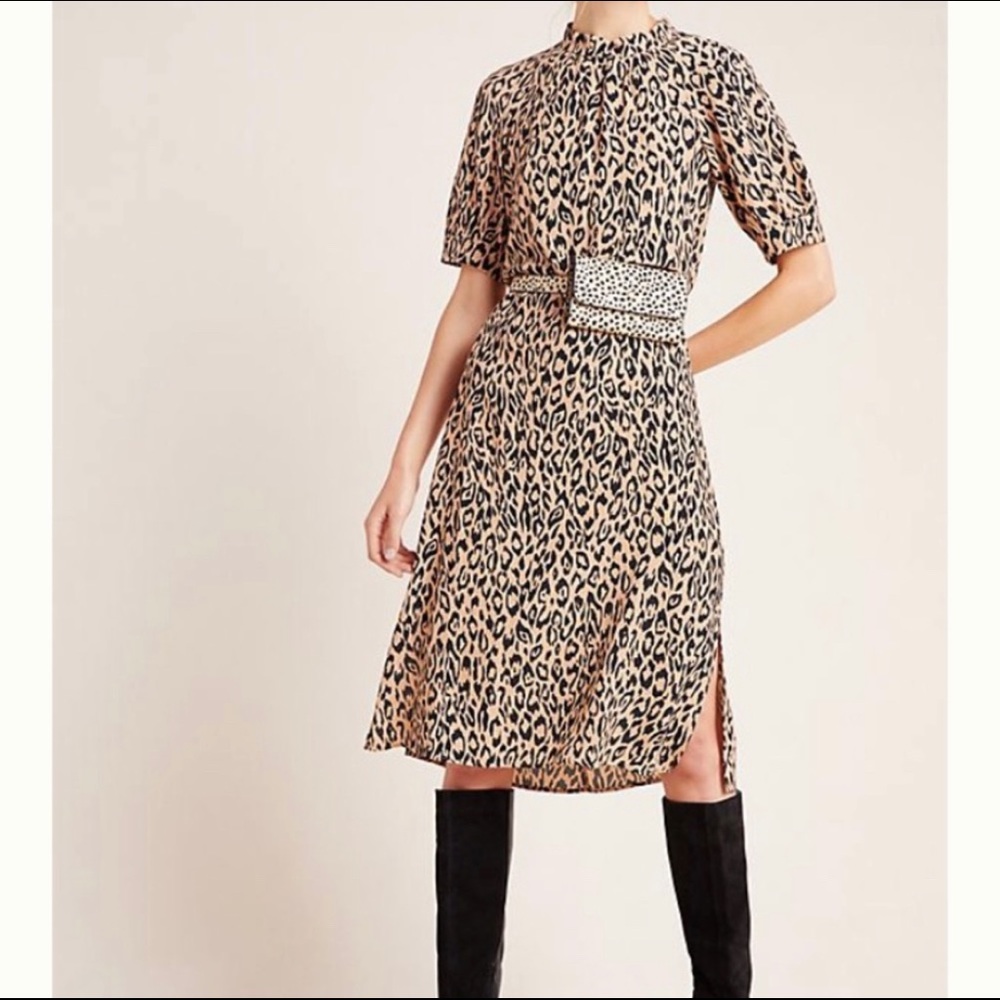 Anthropologie Leopard Midi Dress with side slits.